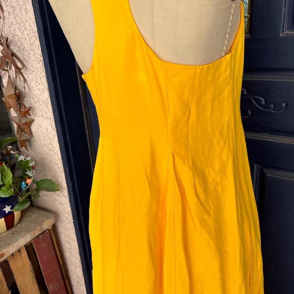 Anthropologie OB Sleeveless Linen Maxi Dress Jaune M yellow pockets not sheer - Picture 7 of 14